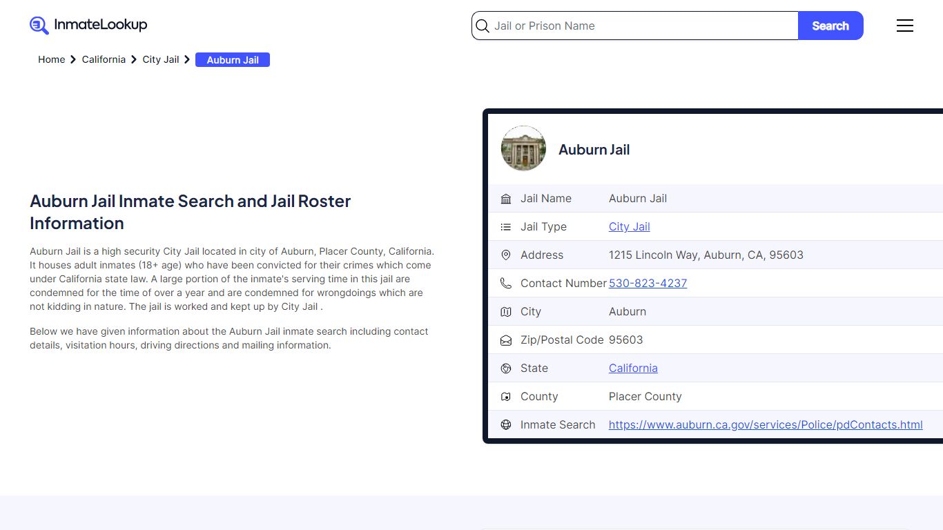 Auburn Jail (CA) Inmate Search California - Inmate Lookup